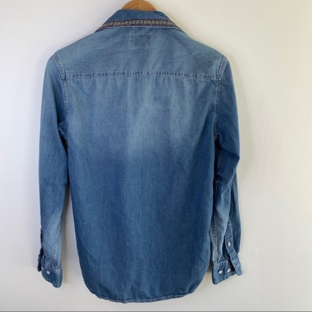 Urban Outfitters Koto Chambray denim western embroidered button shirt boho Top - Picture 2 of 11